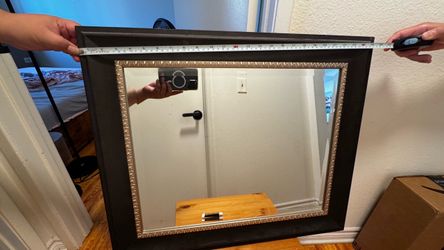 Framed Wall Mirror Dark Brown Gold Trim