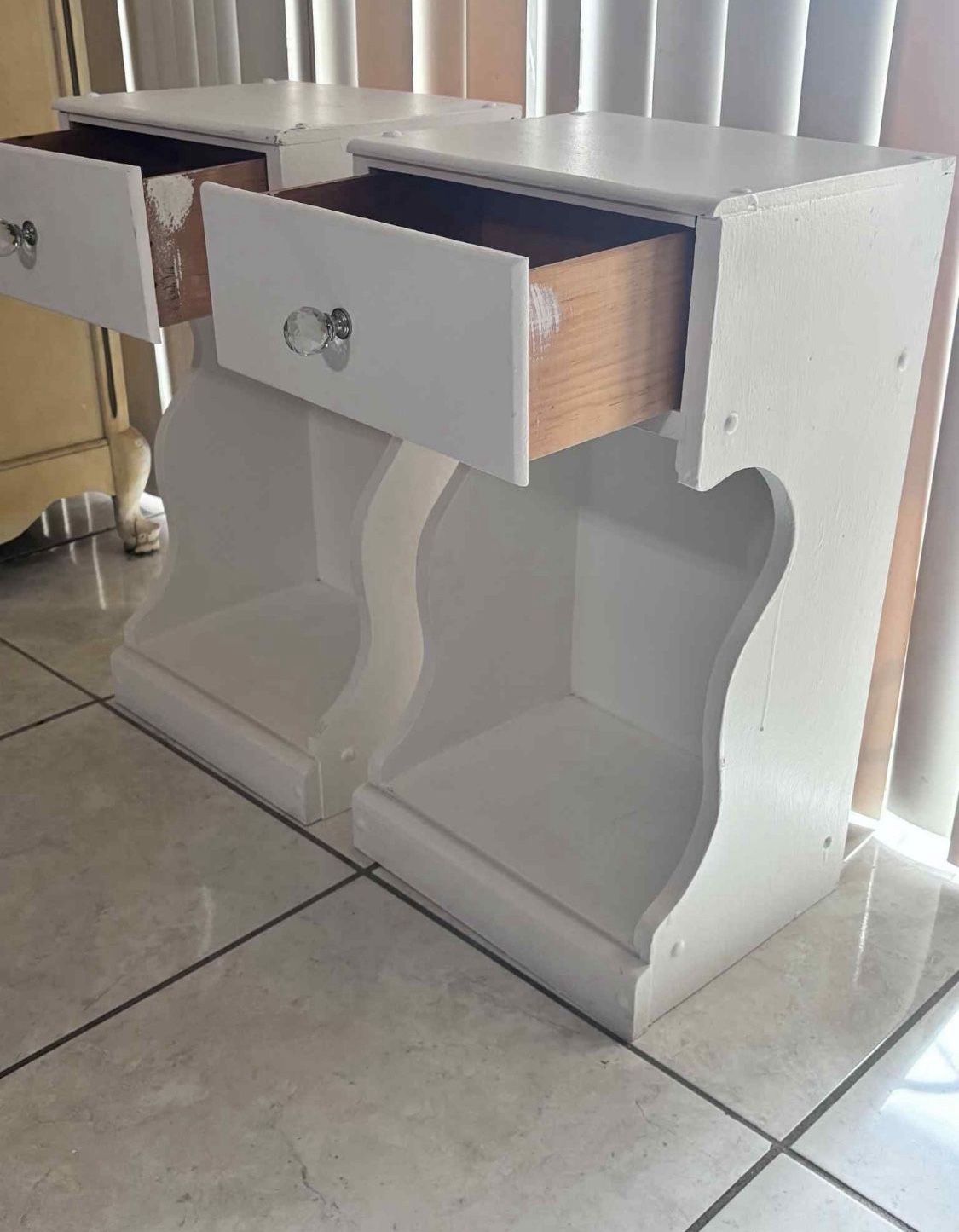 Pair Of White Nightstands 14”Lx11”Wx25”H