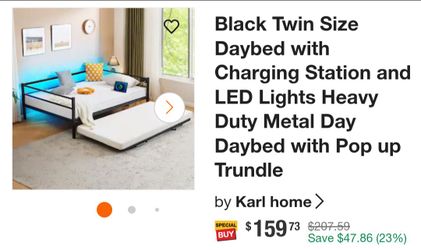 Day bed with charging station and lights