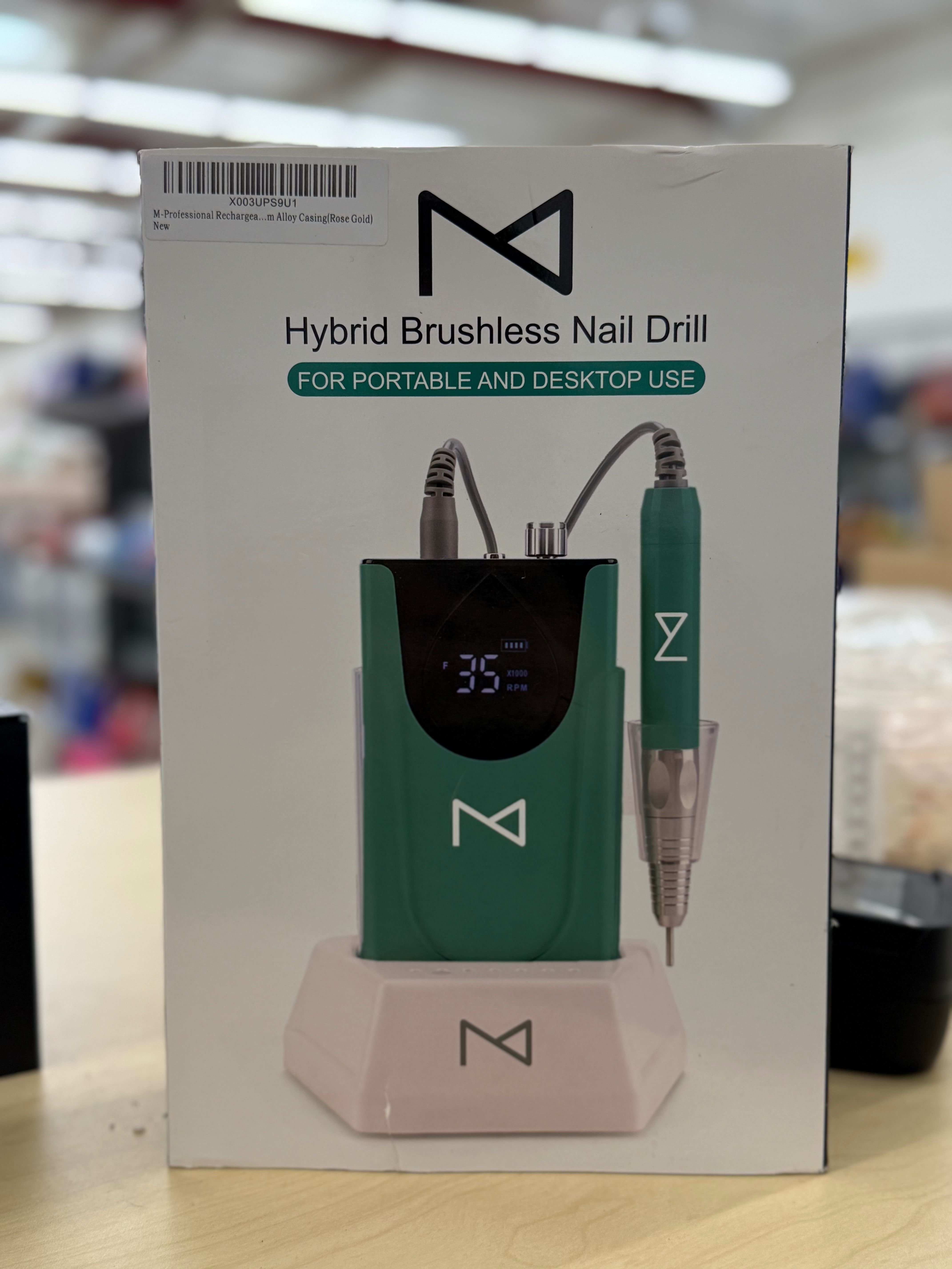 M Max - Nail Drill Professional - 2-in-1 Brushless Motor Nails Drill Machine - Electric, Cordless, Aluminium Alloy Casing, 35000 RPM, HD Display