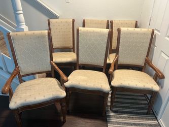 Traditional Dining Chairs Trellis-Patterned Fabric Upholstered, Set of 6