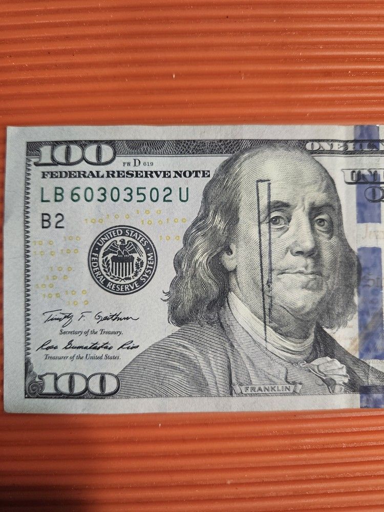 Print Ink Smear Error Double Line On The Face 100 Dollar Bill (Pickup Only)