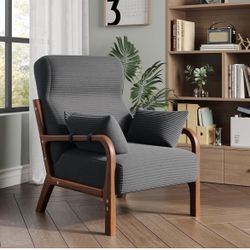 Mid-Century Modern Accent Chair with Removable Armrest Pillows, Upholstered Lounge Arm Chair with Heightened Headrest, Wood Frame & Soft Cushion for L