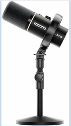 MAONO PD200W Hybrid Wireless Podcast Microphone for PC, Dynamic XLR USB Mic with Desktop Stand, Software, Noise Cancellation, for Vocal Recording, Str