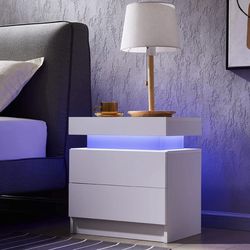 White Nightstand With LED Lights.