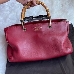 Brand New Gucci Bamboo Handle Red Leather Bag