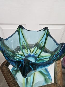 MURANO ART GLASS BOWL, "STARFISH / JELLYFISH" SHAPE, BLUE AND GREEN, VINTAGE