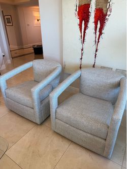 [2] Century Furniture | Calla Swivel Chairs (Geometric Grey - Originally $6,000)