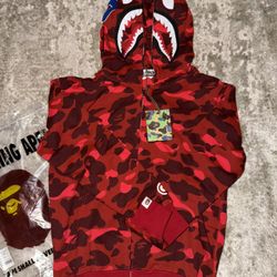 Red Full Zip Bape Shark Hoodie