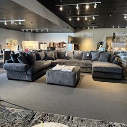Grey Corduroy 4pc Chaise Sectional Couch