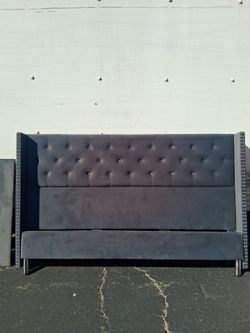 Gray Velvet Tufted Wingback Headboard
