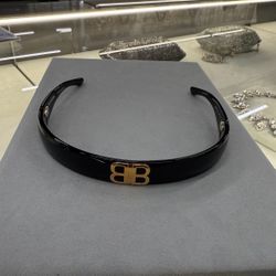 Logo Brass Steel Acetate Headband Womens Black