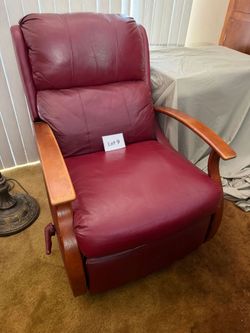 Leather Recliner w/ Wooden Arms