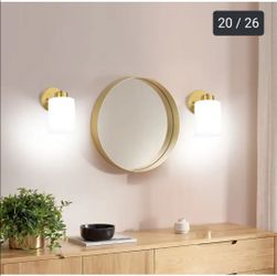Gold Wall Sconce Set of 2, Bathroom Vanity Light Fixture with milky white glass Shade.