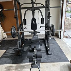 Vesta Fitness Smith Machine 1001 w/Bench Attachment | 245lb Cast Iron Olympic Weights | 7ft Olympic Bar | Fitness | Gym Equipment | FREE DELIVERY 🚚 