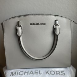 Michael Kors Ellis Large Satchel - Ash Grey Leather, Silver Hardware
