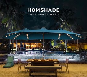 Double Sided Patio Umbrellas - 13ft  Solar Lights LED Lighted Outdoor Extra Large Market Table Umbrella with Base Included, Oversized Umbrella for Dec