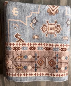 9’ x 12’ Washable Vintage Area Rug/light blue,brown,gold,orange, and nude.