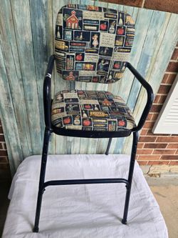 VINTAGE Highchair Toy Baby doll seat with schoolhouse print upholstery Excellent Condition