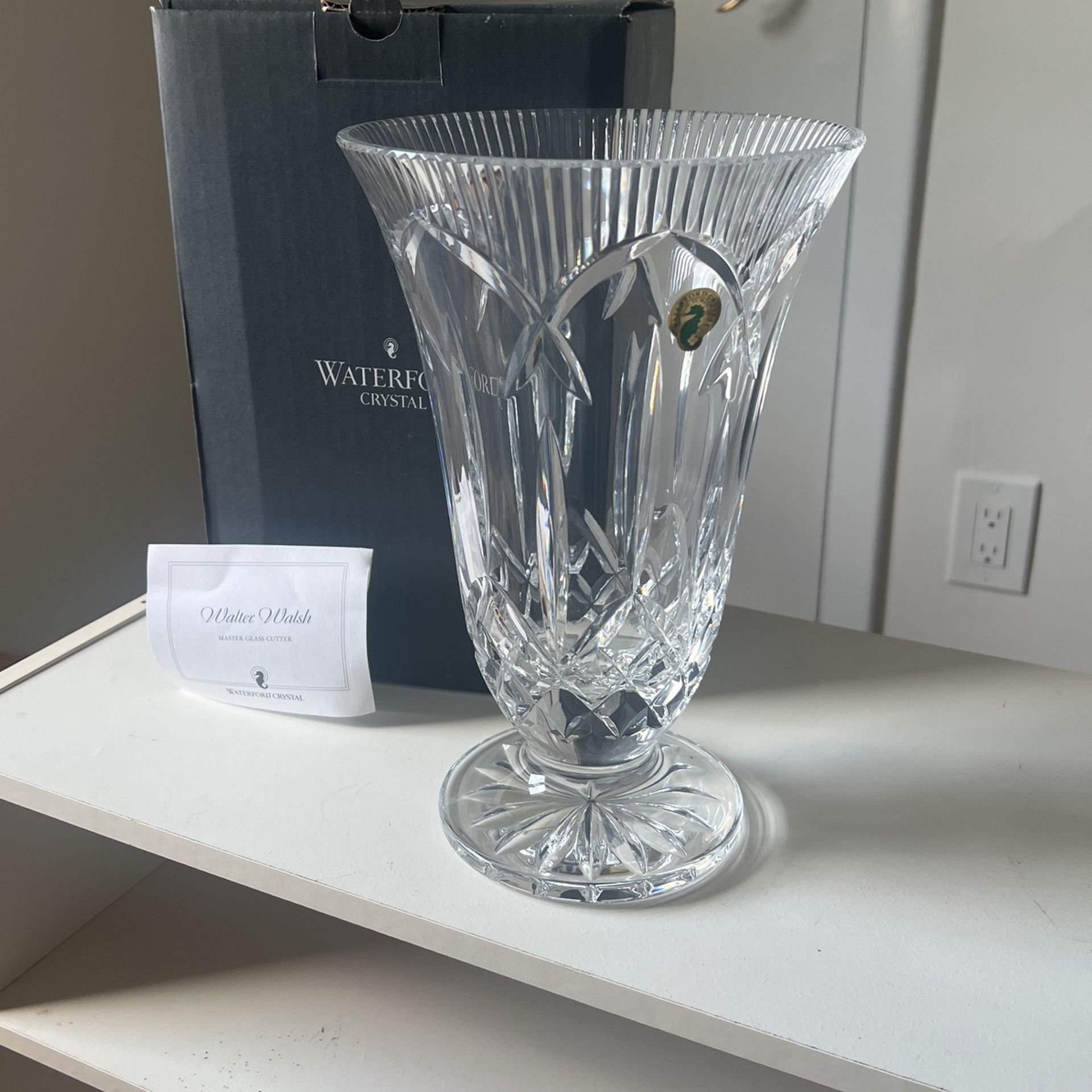 New- Waterford 10" Footed Lismore Vase, Crystal Waterford Flower Vase, Vintage Anniversary Vase, Waterford Crystal, Lismore Vase
