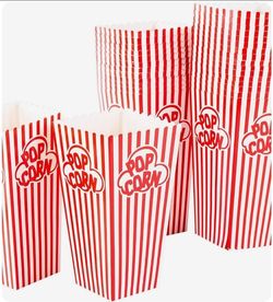 Popcorn Containers Boxes - Striped White and Red Paper - (70 Pack)