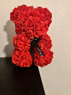 Red Rose Teddy Bear – Artificial Roses – “Love You” Ribbon 🌹🐻