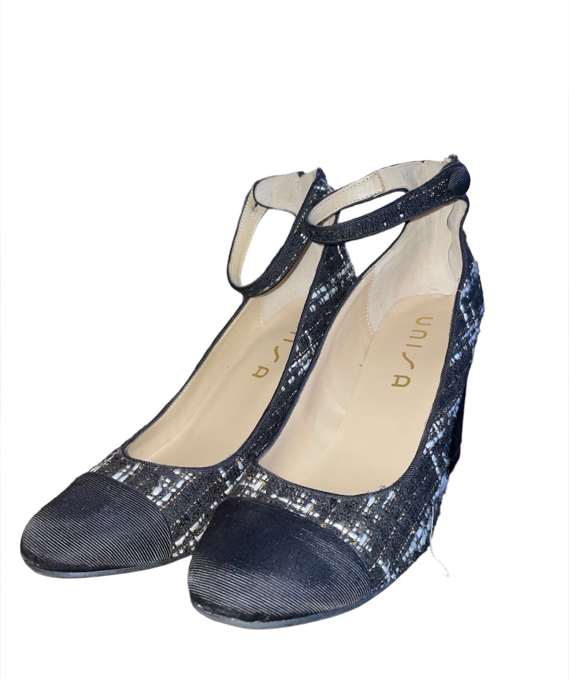 Unisa Black, White & Gold High Heeled Shoes Size 9 1/2