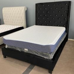 Brand New/ Black Upholstered Queen Bed Frame Cama// King Size Available/ Mattress Sold Separately 