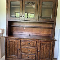 Solid Wood Pottery Barn Dining Table and Hutch Set