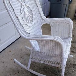 Victorian Style White Wicker Rattan Rocking Chair