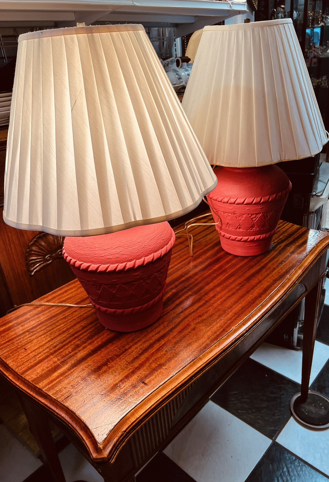 Vintage 50’s Pottery Style Red Table Lamps.