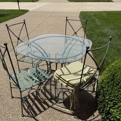 Wrought Iron Glass Top Kitchen Table And Four Chairs