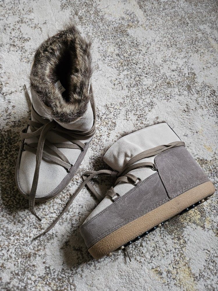 Steve Madden REAL SUEDE Alaskan Snow Moon Boots 36 37 6 6.5 7 Gray Brown Fur MADE IN ITALY