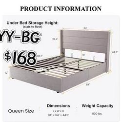 😀 Queen Size SHA CERLIN Lift Up Storage Bed/Modern Wingback Headboard/Upholstered Platform Bed Frame/Hydraulic Storage/No Box Spring Needed