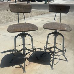 Two Wooden Barstools With Metal Face. And Great Condition.