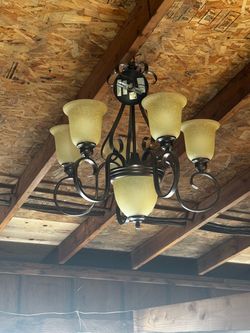 Design Solutions 5-Light Chandelier – Bronze With Amber Glass