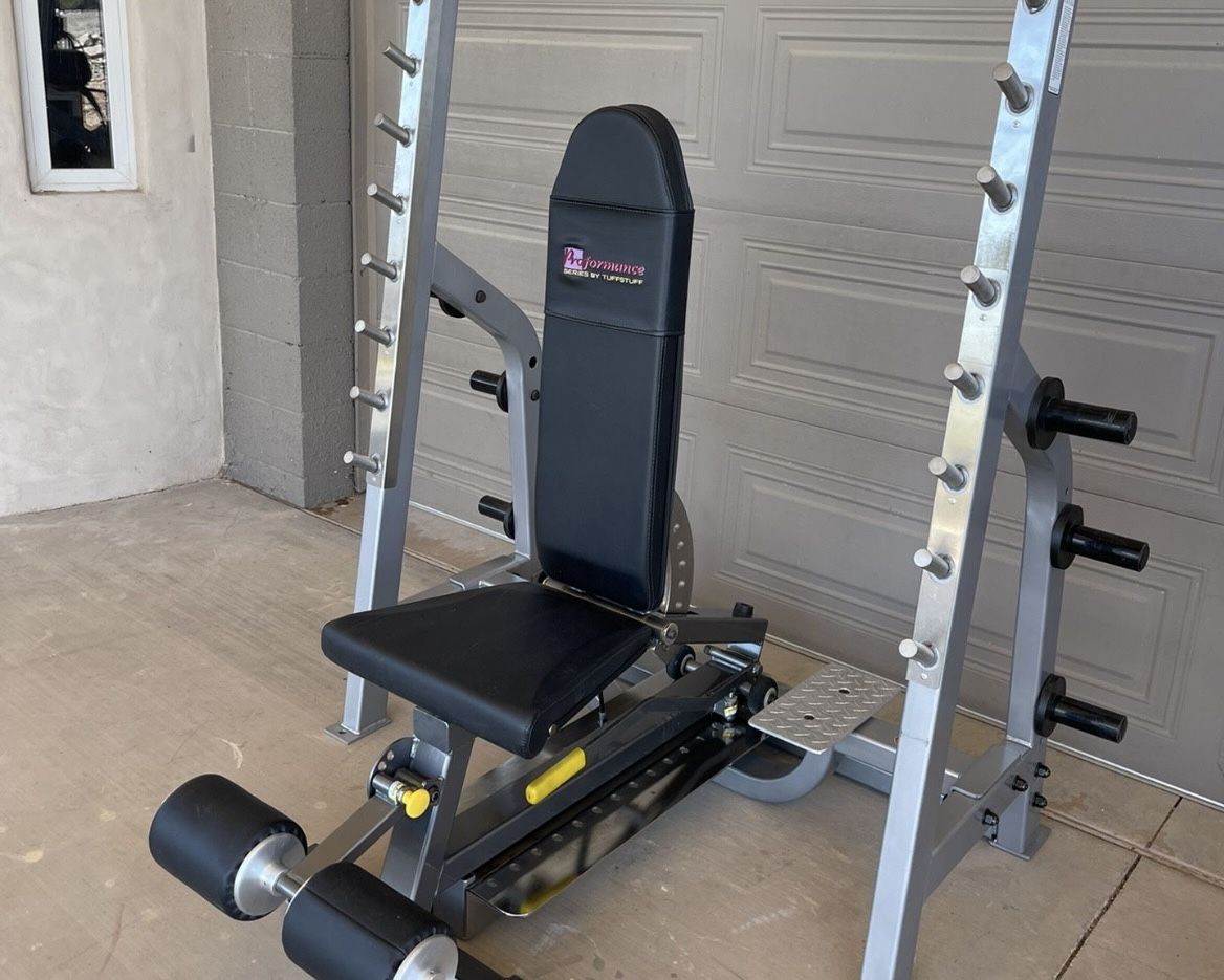 tuff stuff adjustable weight bench with rack - commercial grade