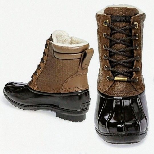 MICHAEL KORS Brown Quilted-Monogram "EASTON" Duck Boots (EUC)