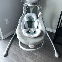 Ingenuity InLighten 2-in-1 Soothing Baby Swing & Rocker - Vibrating Swivel Infant Seat, Soothing Sounds, Lights ,Aux cable 
