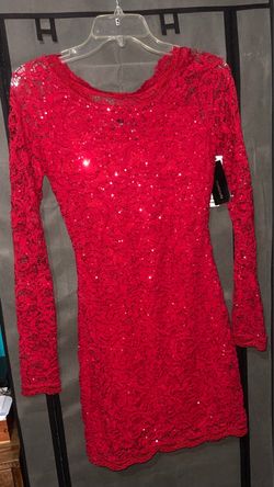 Red lace long sleeve mini dress, Size M