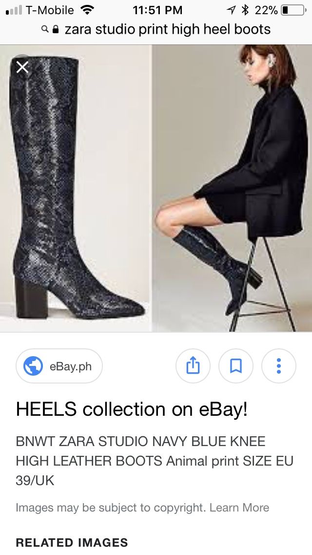 NWT!! Zara Studio Navy Snakeskin Print Leather Tall Boots Size 41