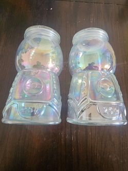 Iridescent Glass Gumball Machine Banks – Set of 2