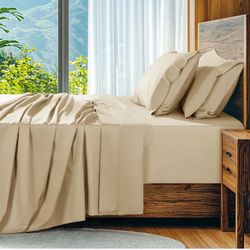 4-Piece Cotton Sheet Set, Extra-Deep Pocket Design (Fits 18–24 Inch Thick Mattresses), Soft and Breathable Sateen Sheets with 5-Star Hotel Quality (Be