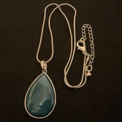 18”-20” SilverTone Necklace With Turquoise Teardrop Shape Pendant 