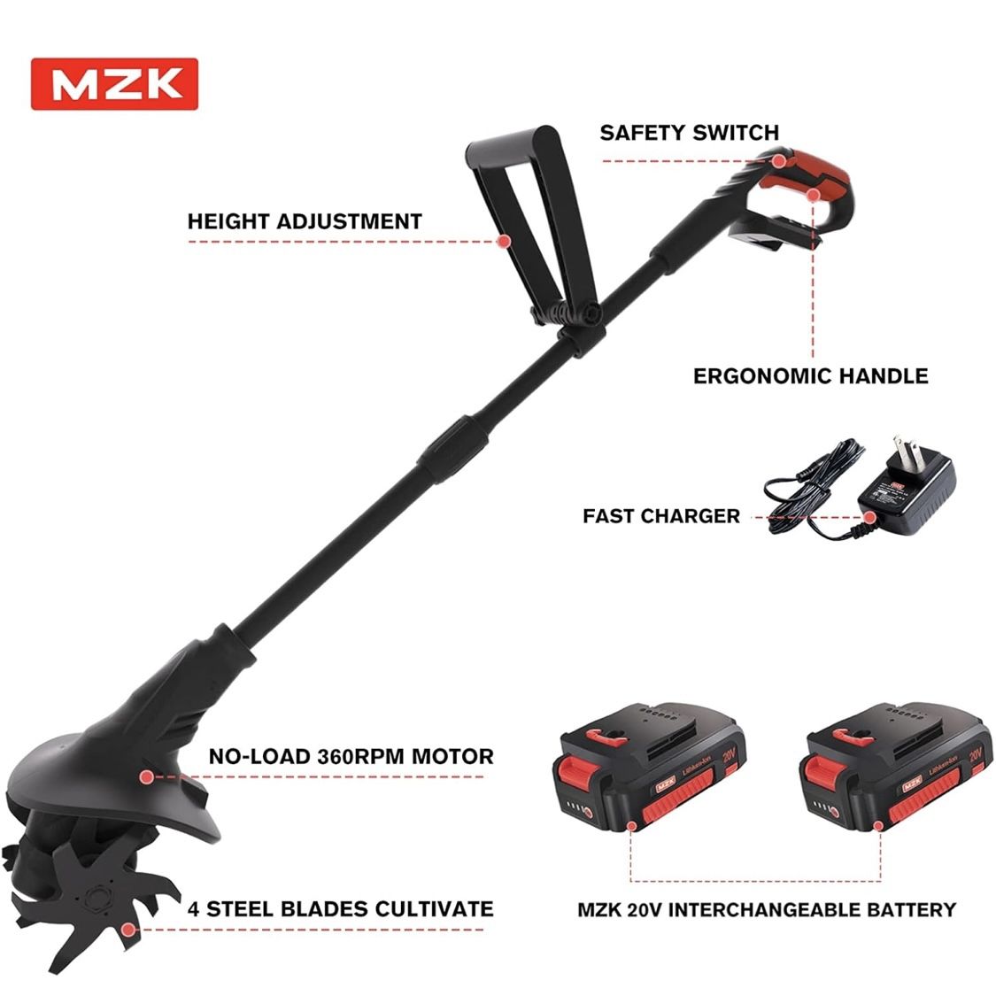 MZK 20V Cordless Electric Tiller with 2 Batteries – Great Condition 🌿