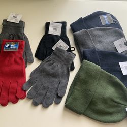 Double Layered Beanie, Pack of 4 and Gloves, Pack of 4 (8pc Set)