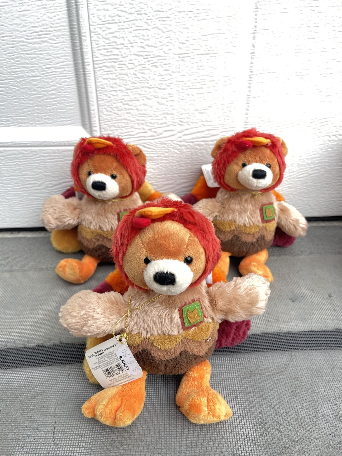 Lot Of 3 RARE Gund Autumn Surprises teddy Bear plush Turkey Thanksgiving toy