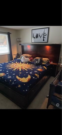 Dark Wood California King Platform Bed Frame with Storage