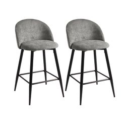 Open Box Homy Casa HASEEB Counter Bar Stool Dark Grey Terry Fabric 18.3" W x 19.9" D x 37" H Modern Seating