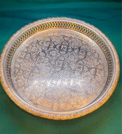 Vintage Moorish patterned stunning silver plate engraved tray